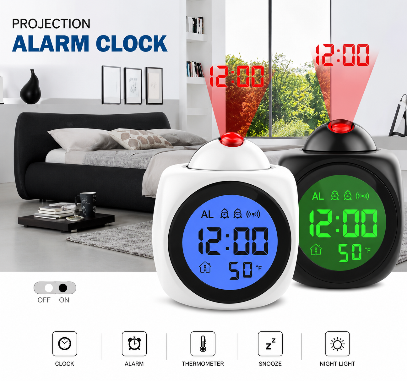 Led projector light clock