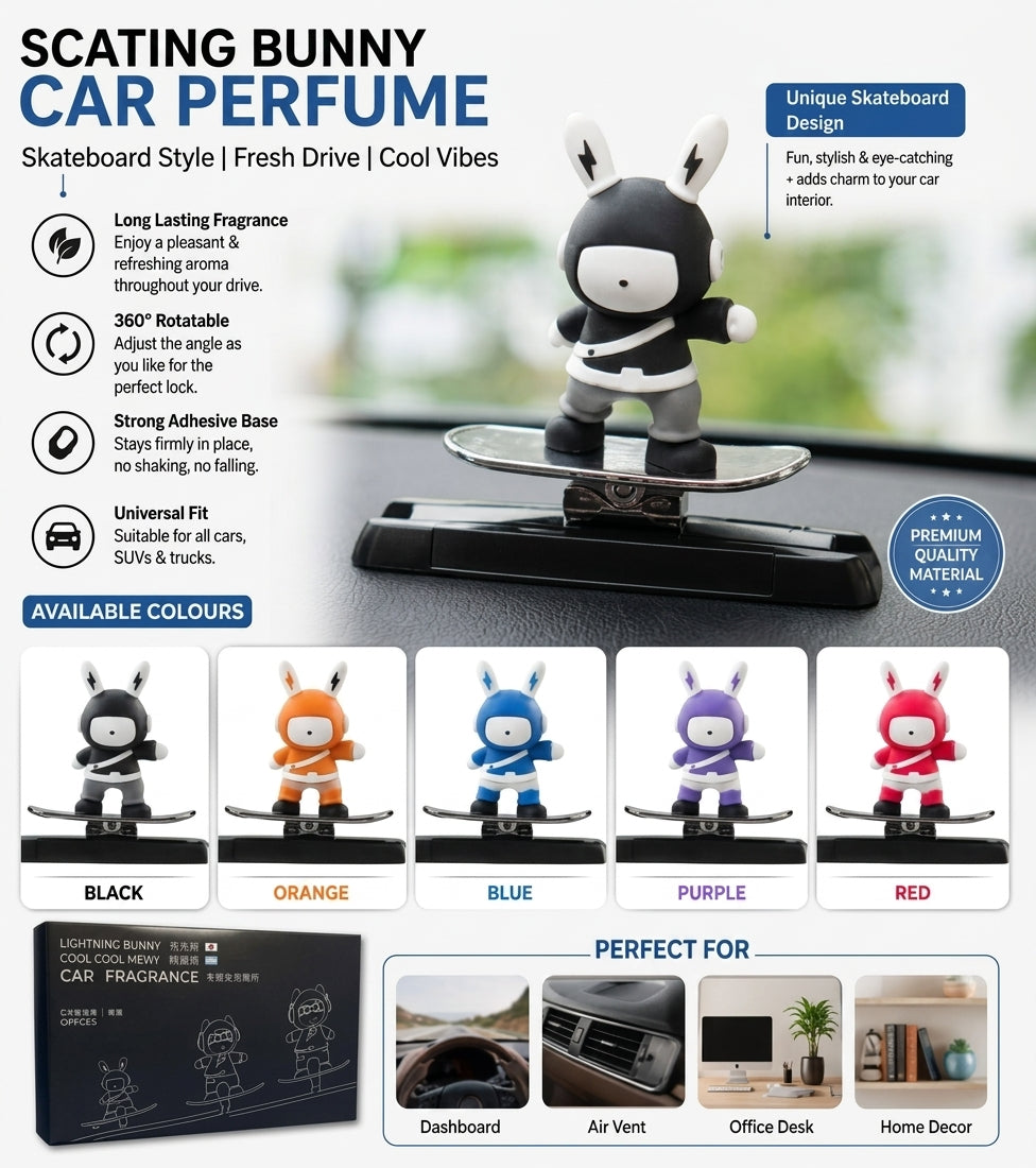 Bunny car dashboard skateboarding perfume