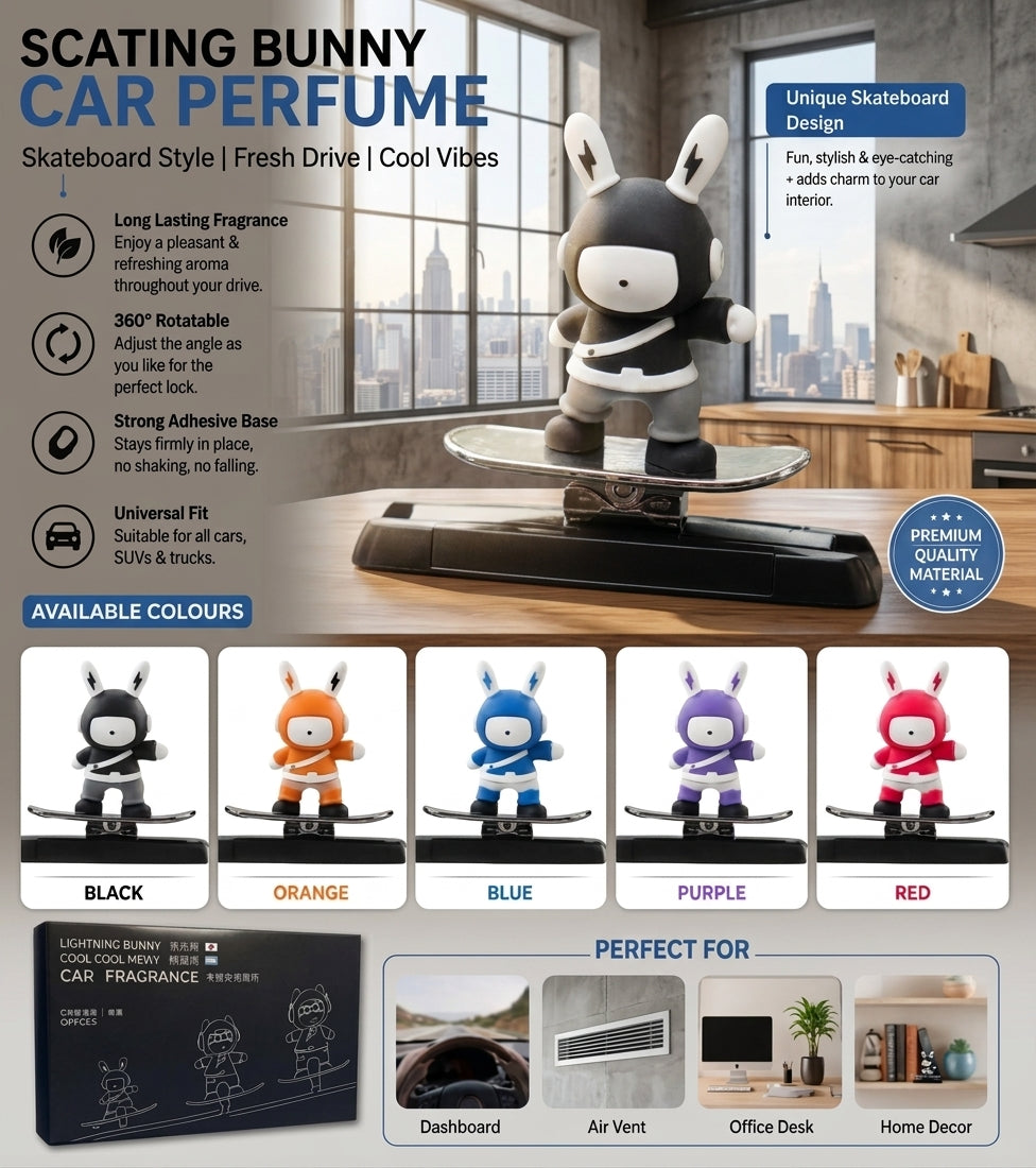 Bunny car dashboard skateboarding perfume