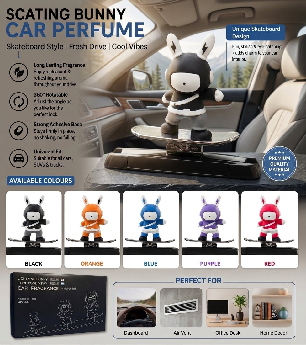 Bunny car dashboard skateboarding perfume